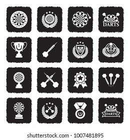 Darts Icons. Grunge Black Flat Design. Vector Illustration. 