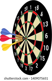 Darts - isolated dartboard and three dartsmith in bull's eye