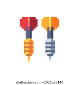 Darts ilustraciones vectoriales aisladas, icono de estilo de píxeles de arte 80s. Diseño para logotipo, pegatina, aplicación. Partidas de juego de 8 bits de hoja de cálculo.