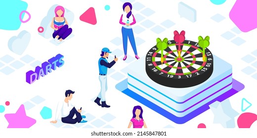 Darts isometric design icon. Vector web illustration. 3d colorful concept