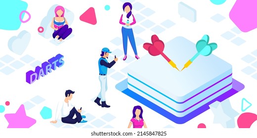 Icono de diseño isométrico de dardos. Ilustración web de vectores. 3.ª colorida concepción