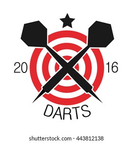 Darts label. Badge Logo. Darts sporting symbols. Darts, dartboard, ribbon for sport, sporting logo and leisure design. Vector Illustration.