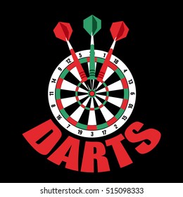 Darts label. Badge Logo sporting symbols. Darts, dartboard, ribbon for sport, sporting logo and leisure design. Vector Illustration.