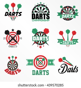 Darts Labels and Icons Set. Vector Illustration. Darts sports emblems and symbols with crossed darts, target for sporting design.