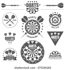 Darts labels set, badge, vector logos