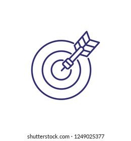 Darts line icon. Arrow in round target on white background. Sport concept. Vector illustration can be used for topics like sport, active lifestyle, games