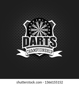 Darts logo template design. Black and White. Vintage Style. Isolated on black background. Vector illustration