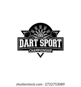Darts Logo Template Design. Dartboard-Logo. Minimalistischer Vintage-Stil. Vektorgrafik auf einzeln Hintergrund.