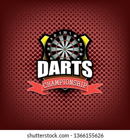 Darts logo template design. Vintage Style. Isolated on red background. Vector illustration