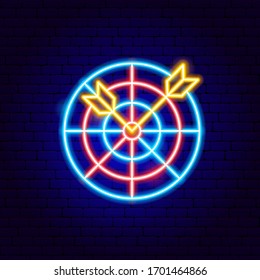 Darts Neon Sign. Vector Illustration of Computer Game Promotion.