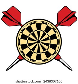 Darts on target sport emblem. Logo with crossed darts and target board. Team or sport club emblem design