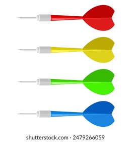 darts on white background, red, green, blue, yellow darts 