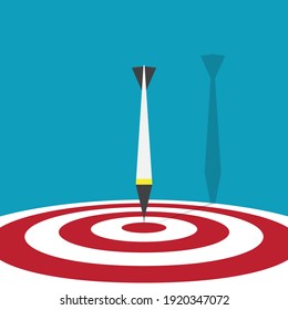 Darts are placed in the center of the target, Vector illustration in flat style