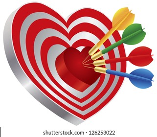 Darts Red Heart Shape Target Dartboard Bullseye Isolated on White Background Illustration Vector