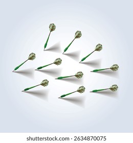 Dardos conjuntos e pernas gradiente de cor verde com fundo abstrato