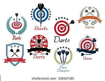 Darts sporting emblems, symbols and icons for tournament, club or heraldry design