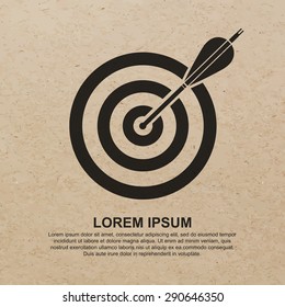 Darts target aim icon on brown recycled paper background - Vector 