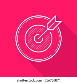 Darts. Target. Arrow. Vector, contour icon. Pink Background