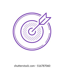 Darts. Target. Arrow. Vector, contour icon. Deep Purple