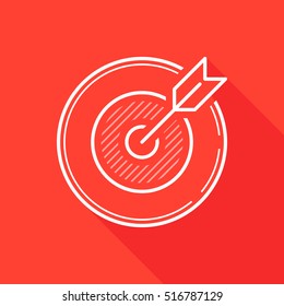 Darts. Target. Arrow. Vector, contour icon. Red Background