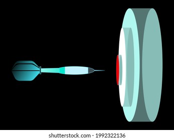 Darts to the target board on black background. vector illustration