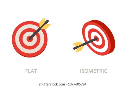 Darts, target concept flat and isometric vector icons