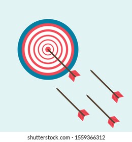 Darts auf Ziel, Illustration, Vektorgrafik auf weißem Hintergrund.