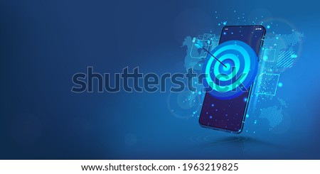 Darts target on smartphone display. The concept of success, achieving goals and in the direction and development of a company, startup or mobile App. Business target, success, accuracy concept. Vector