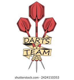 Darts team logo. Logo with crossed darts arrows and banner. Darts team or sport club emblem design