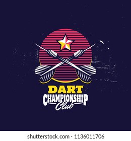 Darts team or sport club emblem design. Retro Dart badge logo.