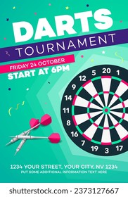 Darts tournament invitation poster template. Modern design for your local club game competition.