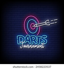 darts tournament neon Sign on brick wall background vector