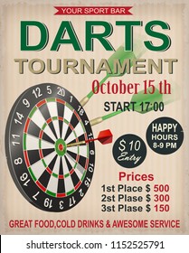 Darts tournament retro poster. 