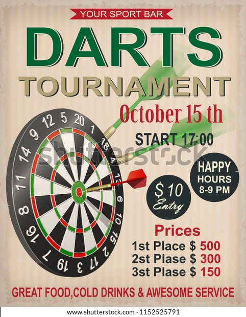 Darts tournament retro poster.
