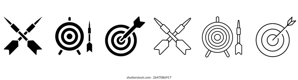 Conjunto de ícones do vetor Darts. Coleção de sinais de ilustração do dardo. símbolo de dardo. ícones da Web de destino.