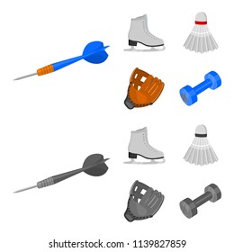 Darts darts, white skate skates, badminton shuttlecock, glove for the game.Sport set collection icons in cartoon,monochrome ,flat style vector symbol stock illustration web.