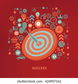 Dart,success concept design on red background,vector