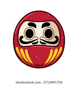 Ícone da boneca Daruma apresentando um corpo vermelho e uma expressão determinada, simbolizando boa sorte, prosperidade e a busca de objetivos comumente usados na cultura japonesa