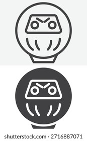 Conjunto de iconos de muñeca Daruma que se muestra en línea y contorno con estilo sólido. Icono de Vector de trazo editable, signo japonés y símbolo de la suerte.