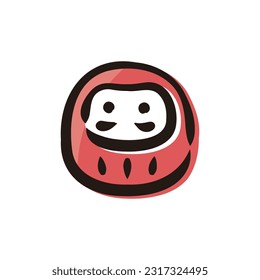 muñeca Daruma - Icono japonés del año nuevo (línea dibujada a mano, versión coloreada)