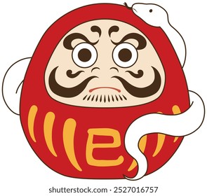 Muñeca Daruma con una serpiente enrollada alrededor.