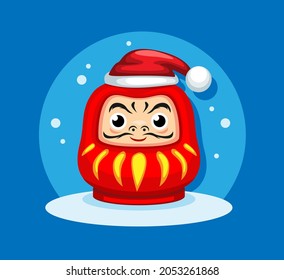 Daruma doll wear santa hat on christmas season cartoon illustration vector