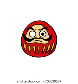 daruma doodle icon. Japanese traditional doll