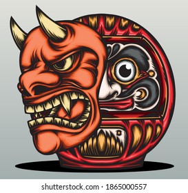 Daruma with hannya mask. Premium vector