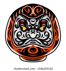 Daruma is a Japanese deity doll. Vector illustration isolated on white background. Design element for logo, badge, tattoo, t-shirt, banner, poster.