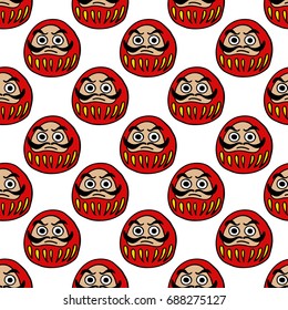 daruma japanese traditional doll seamless doodle pattern