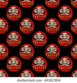 daruma japanese traditional doll seamless doodle pattern