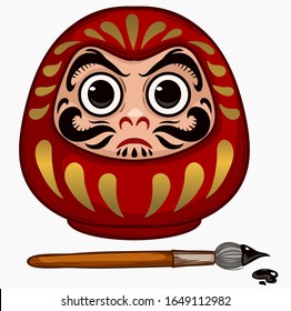 Daruma, Japanese traditional doll, symbol of perseverance, popular gift, encouragement, temples, monk, Buddhist monk, meditation. Vector illustration cartoon.