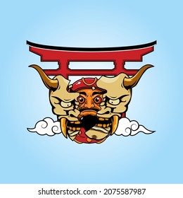 Daruma and oni mask illustration