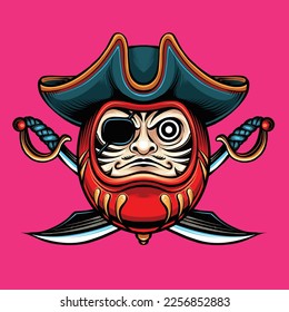 Daruma pirate samurai bucket hat japanese vector illustration